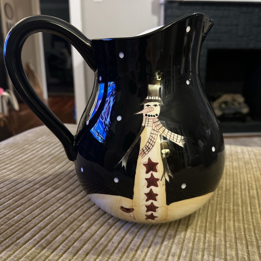 Becca Barton CIC Midnight Snowman Holiday Serve Pitcher 10 Cup 128 Oz